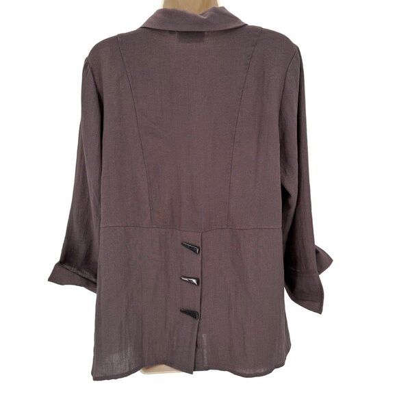 Habitat Womens Brown Rayon/Nylon Blend 3/4 Sleeve Button-Down Shirt Size S - Picture 3 of 7